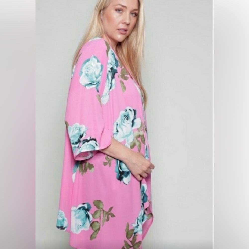 Plus size pretty pink and blue floral duster,like new condition. - Picture 3 of 3